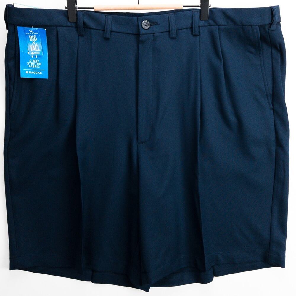 Haggar Cool 18 Pro Pleated Dress Shorts Men’s 46W Navy Relaxed Fit NWT Golf